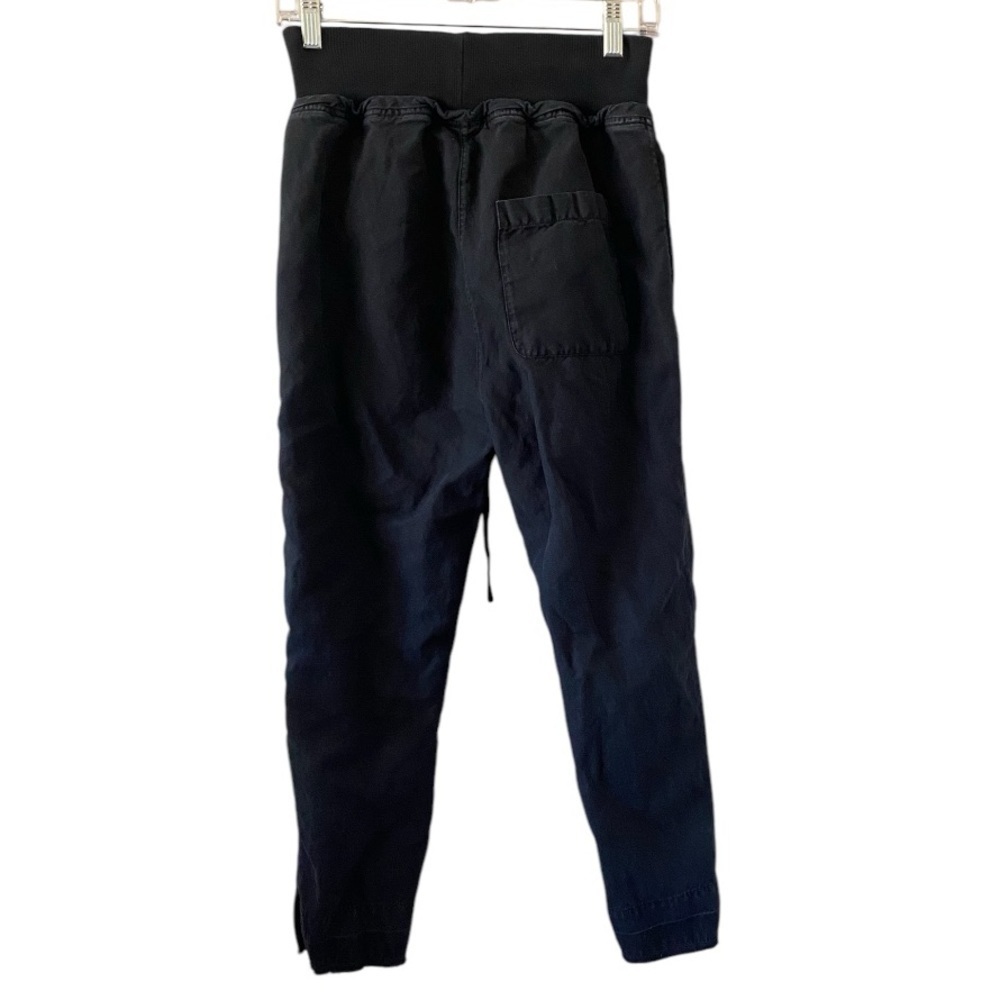 Kes Nyc Black Cotton Linen Elastic Waistband Raw Hem Pants — image 2 of 7